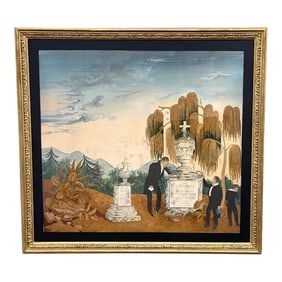 19th Century American Landscape Mourning Silk Embroidery Illustration