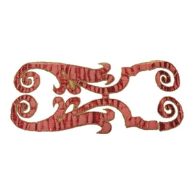Antique Red Silk Velvet Textile Appliqué