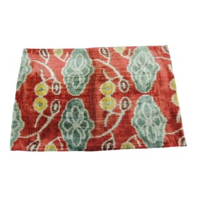 Blue and Red Silk Velvet Ikat Decorative Bolster Pillow