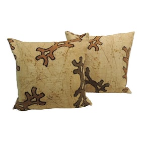 Vintage Tan and Brown African Mud Cloth Square Decorative Pillows - Set of 2