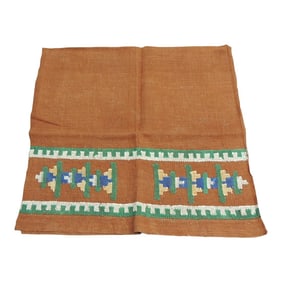 Vintage Burnt Orange and Green Woven Linen Textile