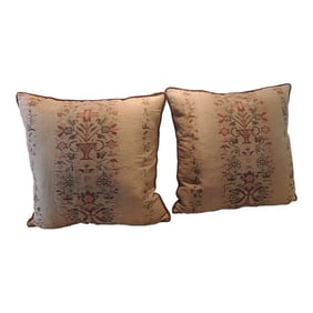 Antique Linen Arts and Crafts Pattern Square Decorative Pillows - Set of 2