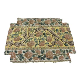 Antique Green and Orange Italian Needlepoint Tapestry Fragment