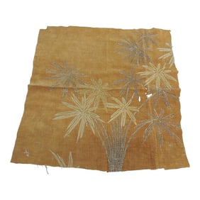 Antique Japanese Gold and Camel Embroidered on Velvet Textile Fragment
