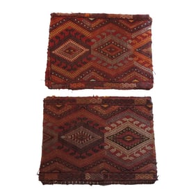 Vintage Orange and Brown Kilim Woven Textiles - Set of 2