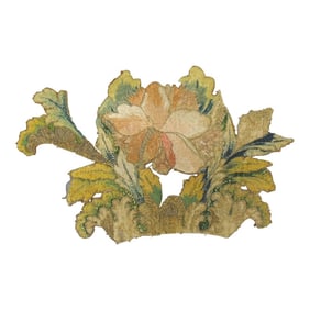 Antique Yellow and Green Silk Embroidery With Metallic Threads Textile Appliqué