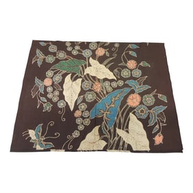Vintage Brown and Blue Printed Batik Textile Fragment