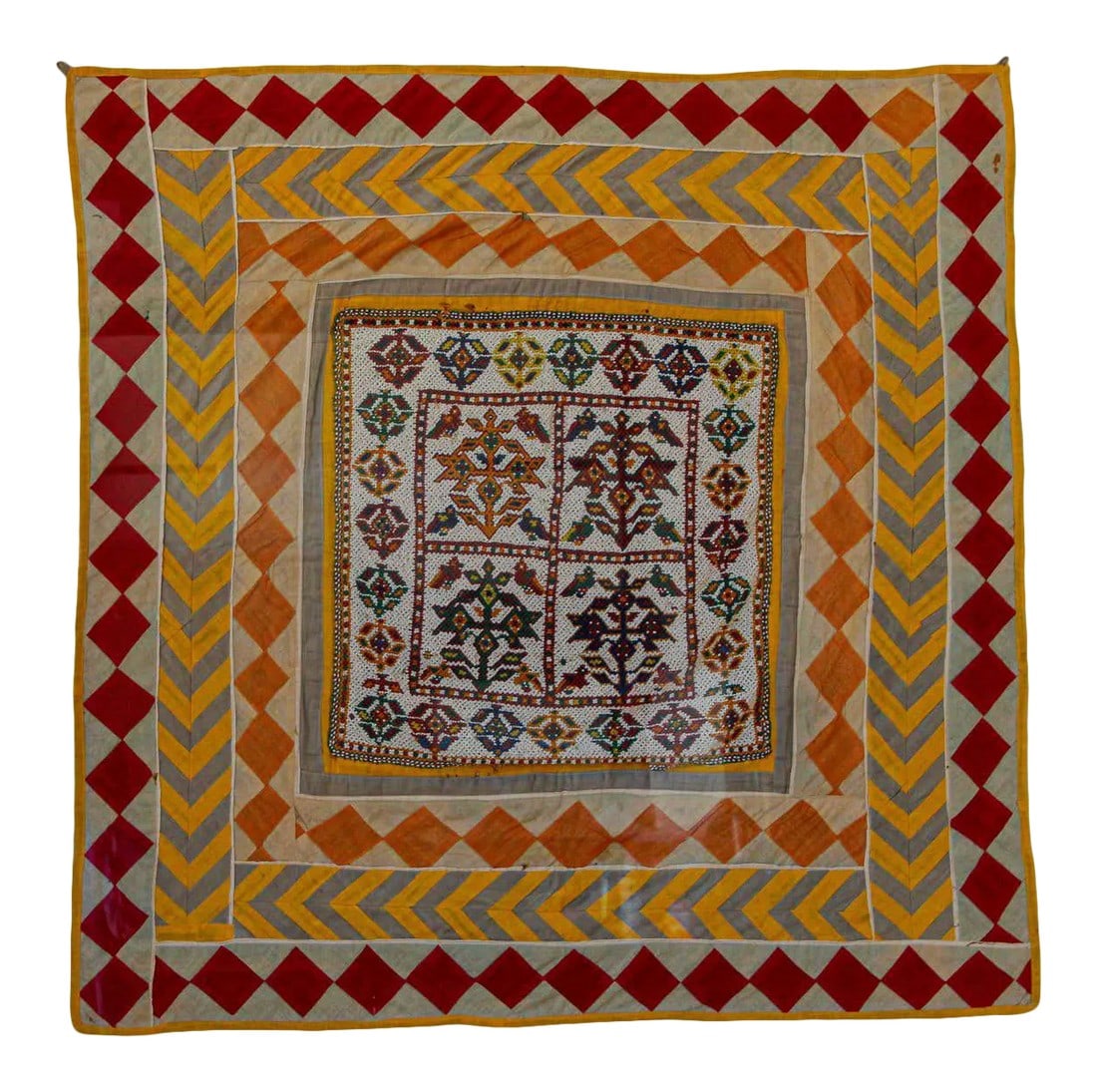 Vintage Gujarat Saurashta Ethnic Beaded Textile India Framed: Vintage hand made Gujarat Saurashta Ethnic beadead textile India. Hand Beaded Guarat Indian panel textile framed in a lucite box. Amazing work of hand beading by Chakla Indian, Gujarat state, Saurasht