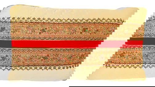 Decorative Ivory Color Silk Throw Pillow Embellished With Beads