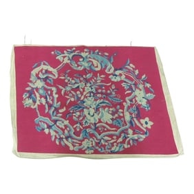 Vintage Red and Blue Floral Aubusson Style Tapestry Panel