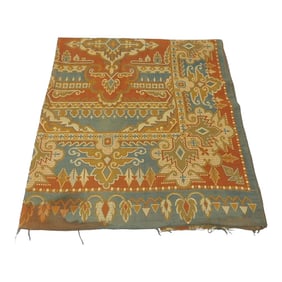 Vintage Burnt Orange and Blue Woven Arts and Crafts Textile Panel