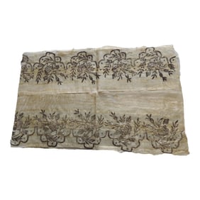 Antique Turkish Gold Embroidery Panel With Gold Metallic Threads on Sheer Silk