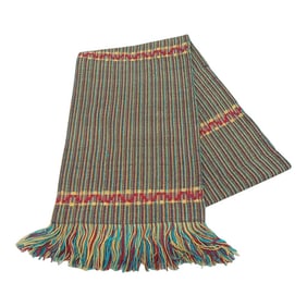 Vintage Green and Red Woven Moroccan Sash Textile With Fringes