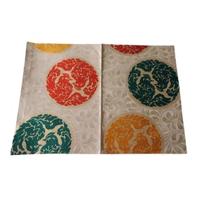 Vintage Orange and Green Silk Obi Textile with Medallions Fragment