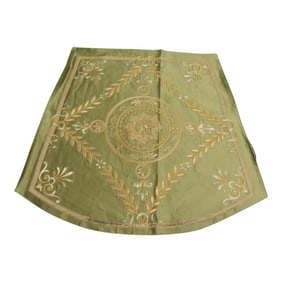 Antique French Green and Gold Silk Embroidered Chair Seat Cover