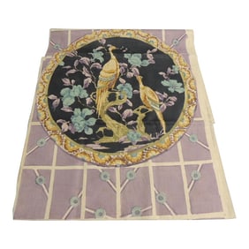 Purple and Black Printed Linen Fabric Panel