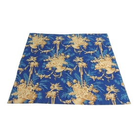 Vintage Royal Blue Cotton Toile Fabric Panel