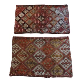 Vintage Red and Orange Woven Kilim Textiles - Set of 2