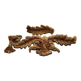 Wool Applique Embroidered Scrolling Leaves on Raffia Trims