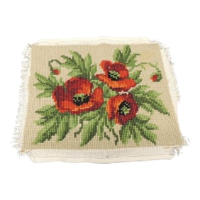 Vintage Orange and Green "Poppies" Tapestry Panel