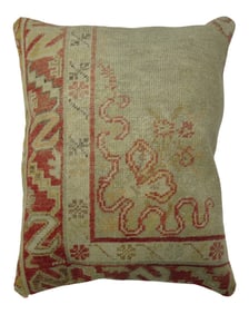Blue Gray Turkish Oushak Border Rug Pillow