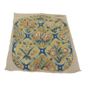 Antique Yellow and Blue Needlepoint Tapestry Chair Seat Cover