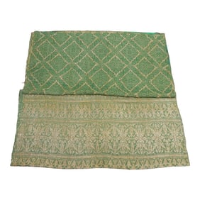 Antique Kelly Green and Gold Woven Silk Saree With Gold Metallic Threads Textile Fragments - Set of