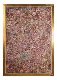 Mughal Embroidered Metal Threaded Tapestry from Rajasthan Framed