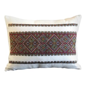 Vintage Anatolian Red and Green Embroidery Bolster Pillow