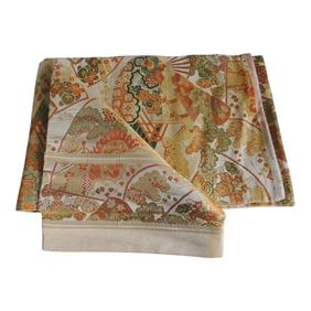 Large Vintage Orange and Gold Woven Obi Sash Textile