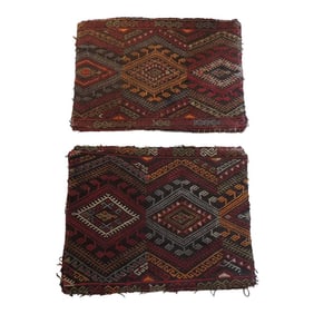 Vintage Orange and Red Kilim Woven Textiles - Set of 2