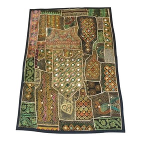 2000s Indian Patchwork With Mirrors Wall Hanging or Wall Tapestry