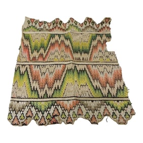 Antique Green and Orange Bargello Textile Fragment