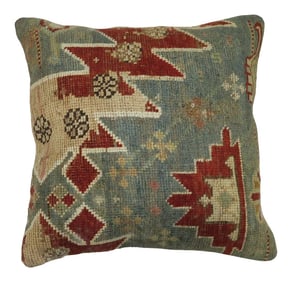19th Century Blue Tribal Rug Pillow