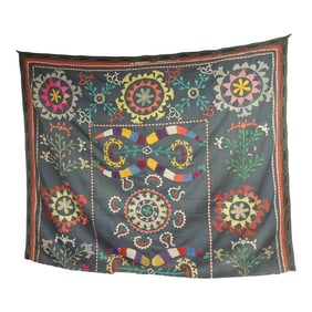Vintage Large Colorful Floral Embroidered Vintage Suzani Panel