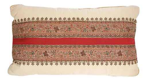 Silk Lumbar Pillow Embellished with Beads, India