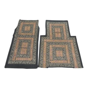 Vintage Black and Orange Asian Embroidered Textile Fragments - Set of 2
