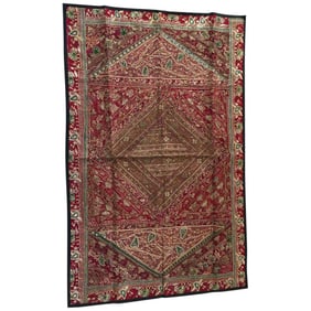 Indian Hand Embroidered and Quilted Mughal Metal Threaded Tapestry