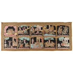 Vintage Mid Century Burmese Kalaga Beads Embroidered Tapestry