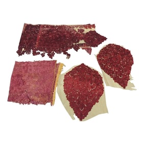 Antique Red Moroccan Silk Embroidered Textiles Fragments - Set of 4