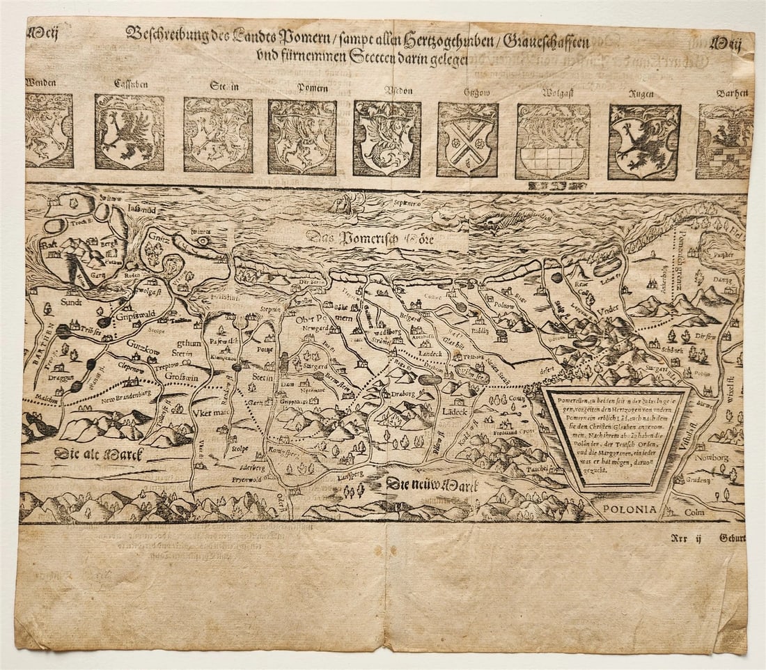 1592 MAP of POLAND & GERMANY from SEBASTIAN MUNSTER'S COSMOGRAPHY antique (1 of 1)