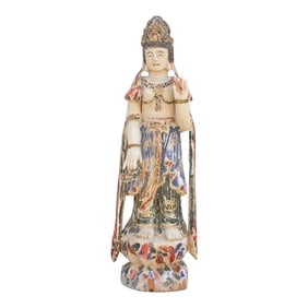 Antique Finely Carved & Painted Chinese Statue