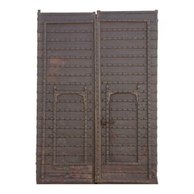 Pair of Monumental Indian Metal Strap Doors