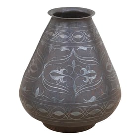 19th Century Indian Bidriware Engraved Vase