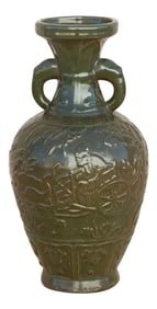 Elephant Handle Green Glazed Vase