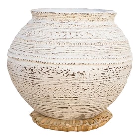 Tribal Antique Aged White Nupe Pot