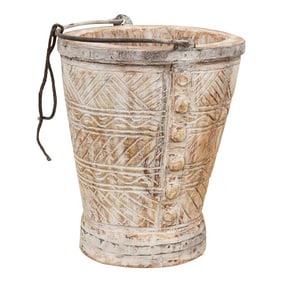 Whitewash Himachal Carved Bucket