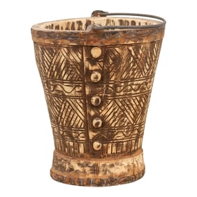 Rustic Himachal Carved Bucket