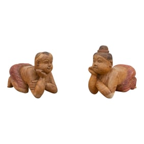 Antique Asian Children Statues- Set of 2