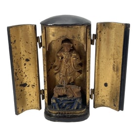 Antique Japanese Meiji Period Lacquer & Giltwood Zushi Shrine, Traveling Alter